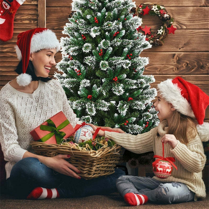 7ft Snow Flocked Higned Artificial Pencil Christmas Tree with Red Berries
