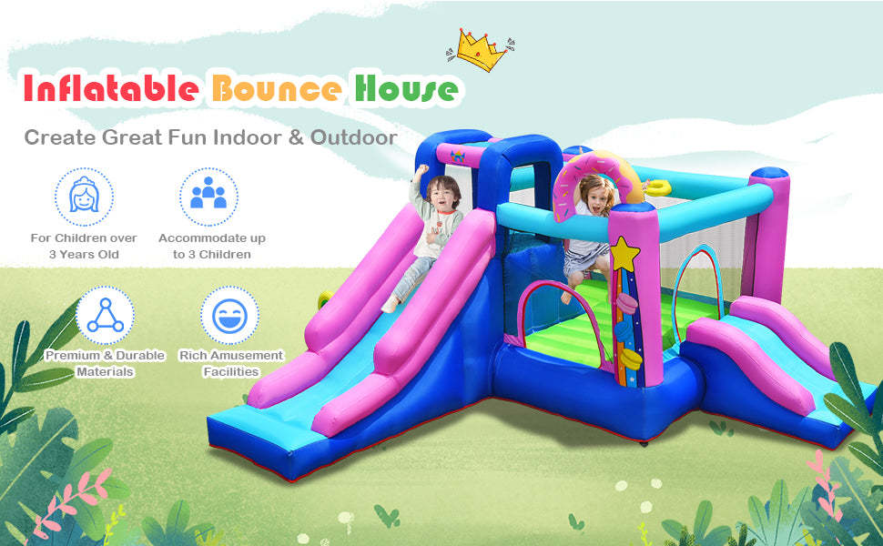 5 in 1 Inflatable Bouncey Castle Dual Slides Kids Bounce House without Blower