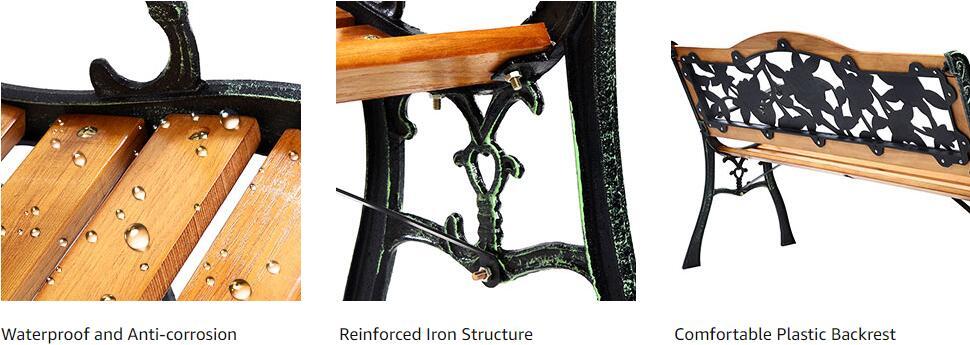 Park Garden Bench Cast Iron Hardwood Outdoor Bench Porch Loveseat Chair