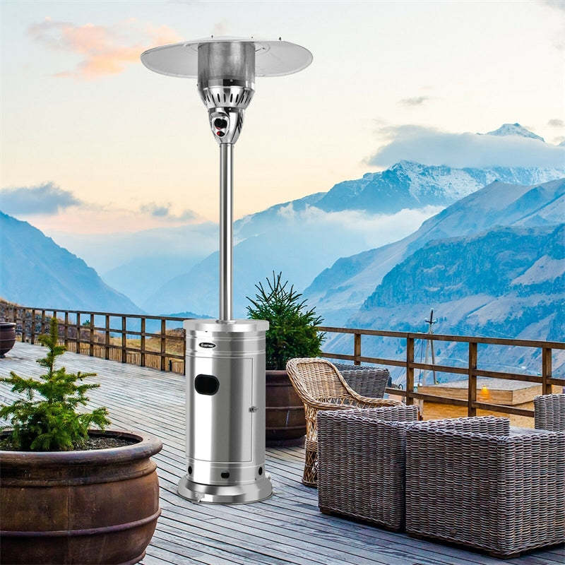 48,000 BTU Propane Patio Heater, Stainless Steel Outdoor Heater with Tip-Over & Flameout Protection, Easy Ignition Standing Heater on Wheels
