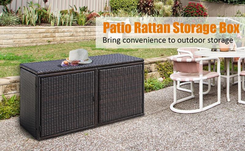 Oakland Living 113 Gallon Deck Box - Outdoor Wicker Storage Bench Black