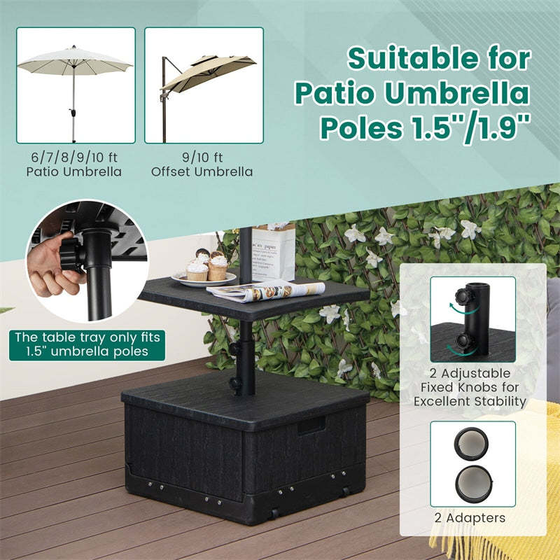175lbs Fillable Patio Umbrella Base Adjustable Umbrella Table Tray with Wheels & Weight Bag
