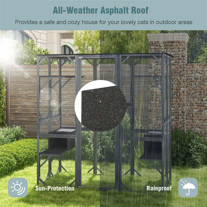 Large Catio Outdoor Cat Enclosure 71" All Weather Cat House Cat Cage Playpen with Asphalt Roof