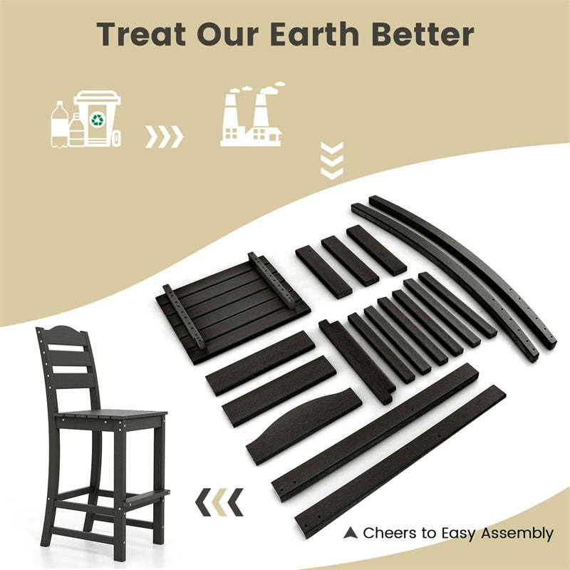 Outdoor HDPE Bar Stools Set of 2, 30" Tall All-Weather Patio Bar Chairs with Backrest & Footrest for Garden, Backyard, Easy Maintenance