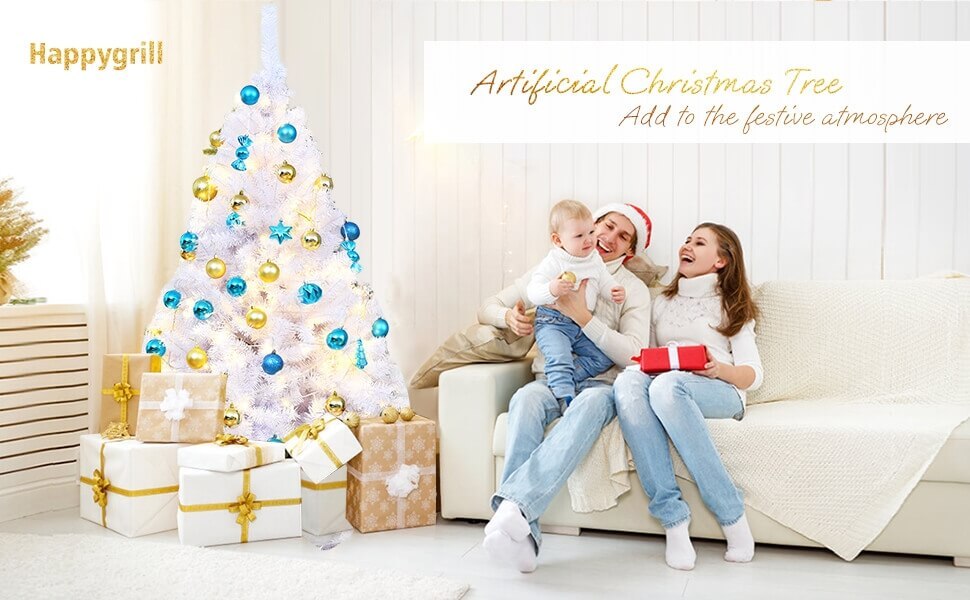 6FT Hinged Artificial Christmas Tree with Metal Stand