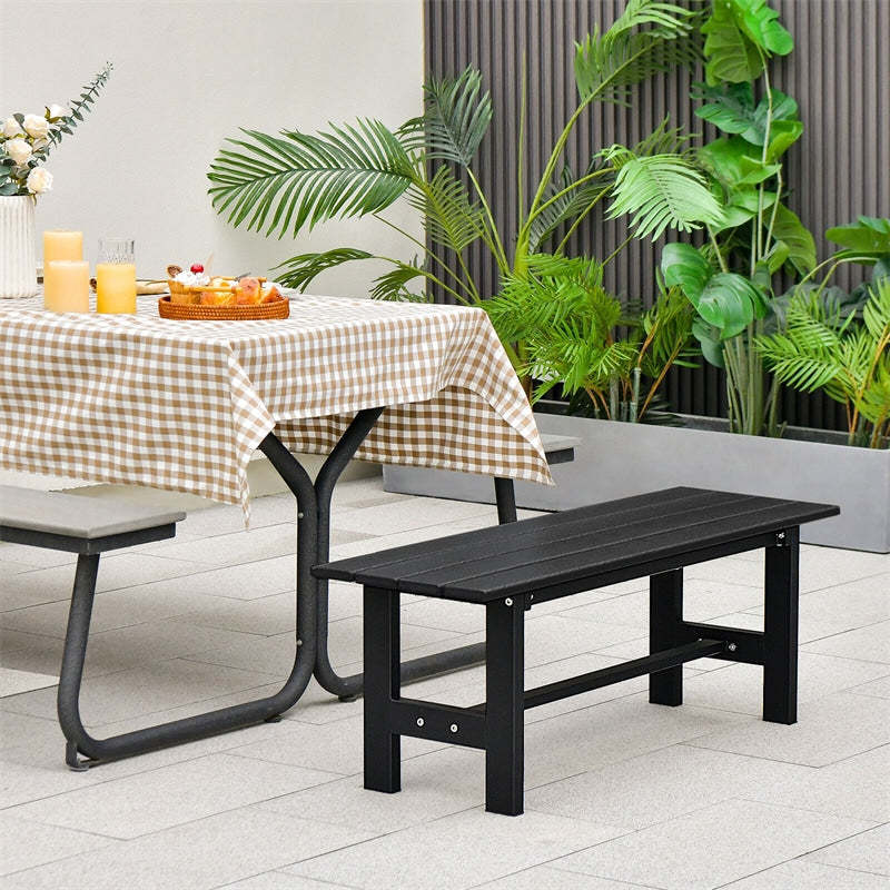 Outdoor Garden Bench 2-Person Patio Park Backless Bench All-weather 47" Dining Bench Chair with HDPE Slatted Seat, Metal Frame, 660 LBS Capacity