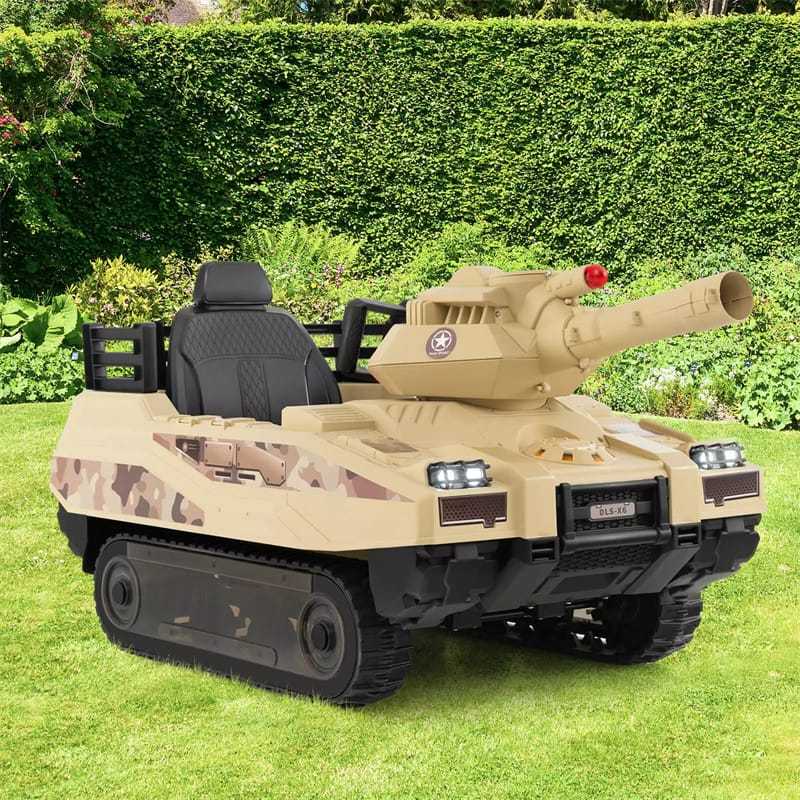 Kids Ride On Tank 12V Battery Powered Electric Tank Car with Rubber Tracks, Rotatable Turret & Working Cannon for Boys Girls Aged 3-8