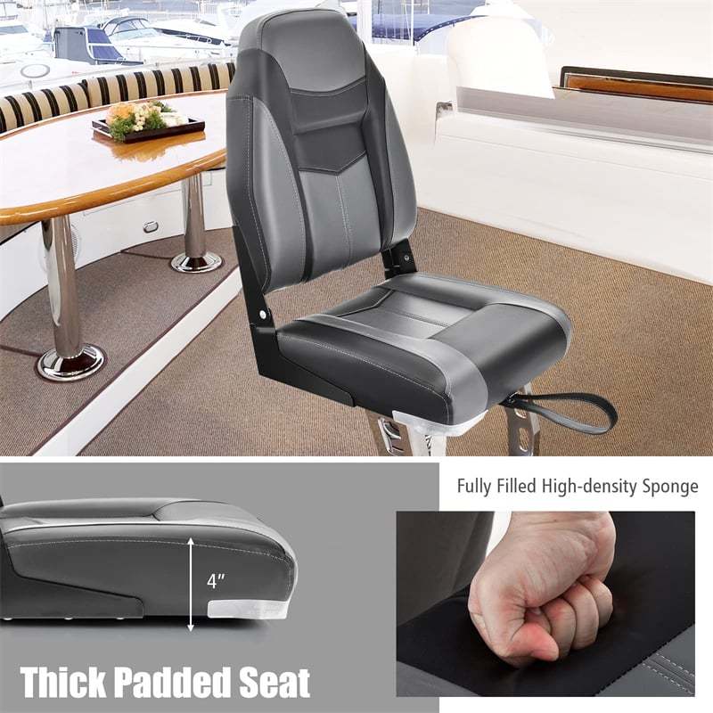 2-Pack High Back Boat Seats, Folding Fishing Boat Seats with Sponge Padding, Stainless Steel Screws & Hinges, Waterproof Boat Captain Chairs