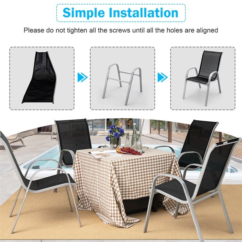 4 Pieces Patio Dining Chairs Stackable All Weather Heavy Duty Outdoor Chairs with Armrests for Poolside Deck Backyard
