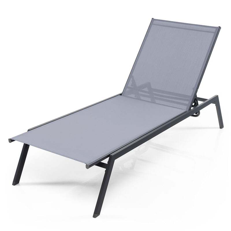 Outdoor Chaise Lounge Chair with 6-Position Adjustable Backrest & Quick-Dry Fabric, Reclining Sun Lounger for Poolside, Backyard & Patio