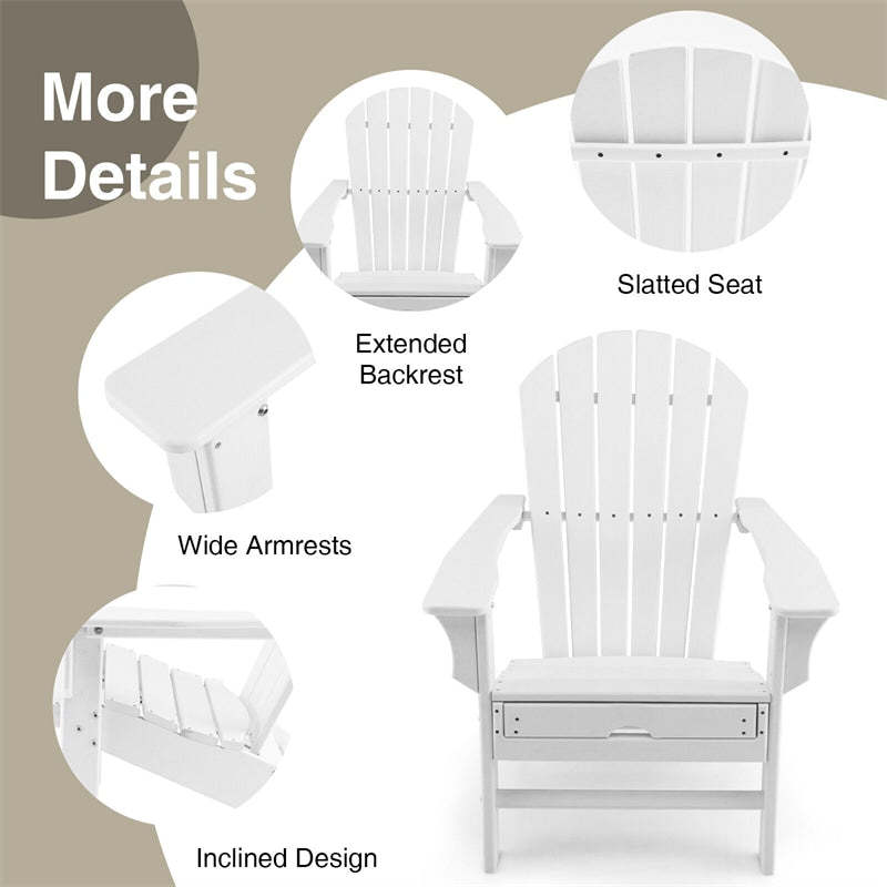 Outdoor HDPE Adirondack Chair, Weather Resistant Fire Pit Chair with Retractable Ottoman & 330 LBS Capacity for Patio, Backyard, Poolside