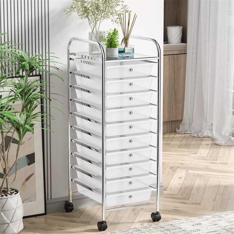 10-Drawer Rolling Storage Cart, Utility Cart with Drawers & Lockable Wheels, Mobile Art Craft Drawer Cart for Home Office, School