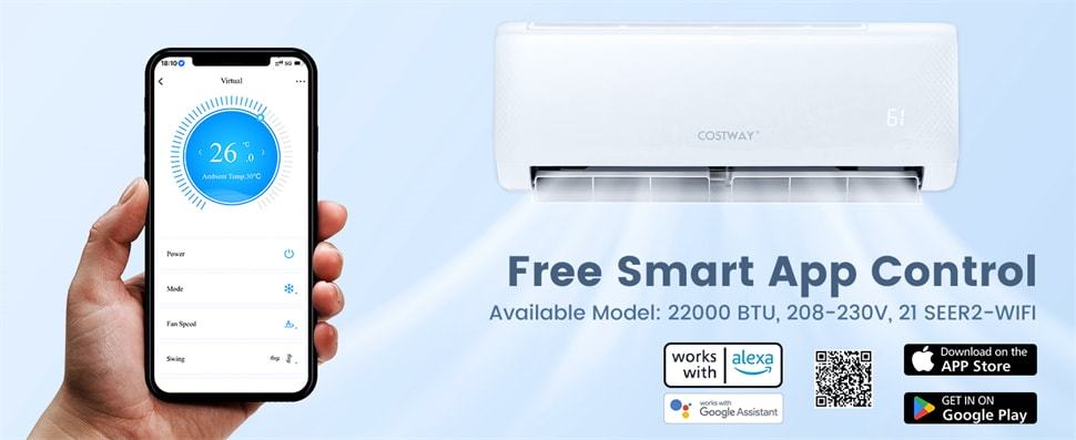 24000 BTU Mini Split Air Conditioner Energy Star w/ Heat Pump & Remote, 21 SEER2 208-230V Inverter AC Unit Works w/ Alexa, Google for Rooms 1500Sq.Ft