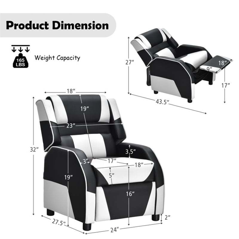 Kids Recliner Chair, Adjustable Gaming Recliner with Footrest, Headrest & Lumbar Support, Ergonomic PU Leather Lounge Sofa for Boys & Girls
