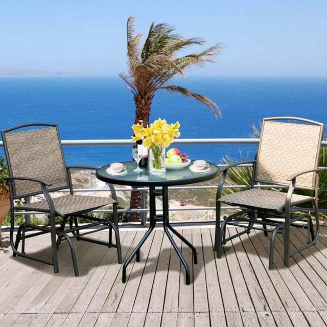 2 PCS Outdoor Glider Chairs Patio Porch Single Swing Glider Rocking Chairs with Metal Frame & Breathable Mesh Fabric
