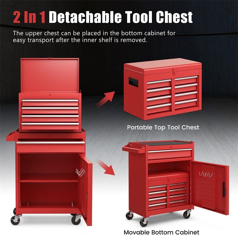 5-Drawer Rolling Tool Chest, Tool Storage Cabinet with Lockable Wheels, Detachable Top Tool Box & Adjustable Shelf for Garage, Workshop
