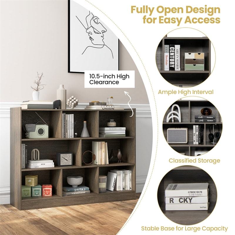 3-Tier 8-Cube Open Bookcase Wood Storage Bookshelf Display Cabinet for Living Room Bedroom Study Reading Nook