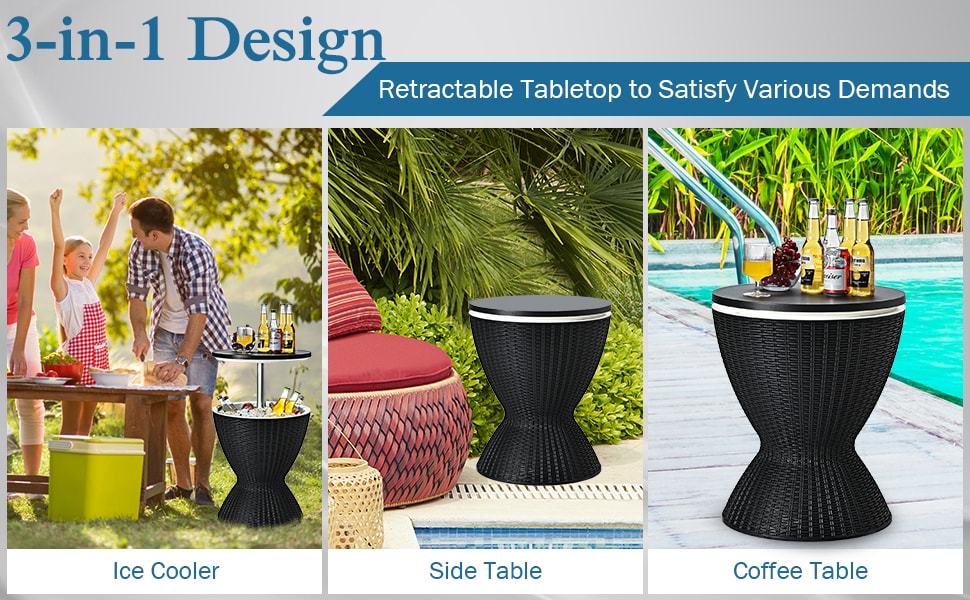 3 in 1 Cool Bar Table, with 8 Gallon Beer and Wine Cooler