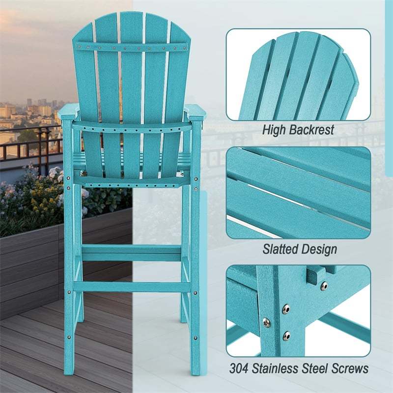 Outdoor HDPE Bar Stool, All-Weather 30" Tall Adirondack Chair with Armrests & Footrest, Bar Height Patio Chairs for Garden Deck Balcony