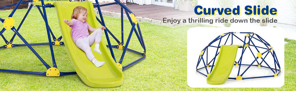8FT Climbing Dome with Slide, 2-in-1 Geometric Dome Climber Indoor Outdoor Jungle Gym Climbing Toys for Kids & Toddlers