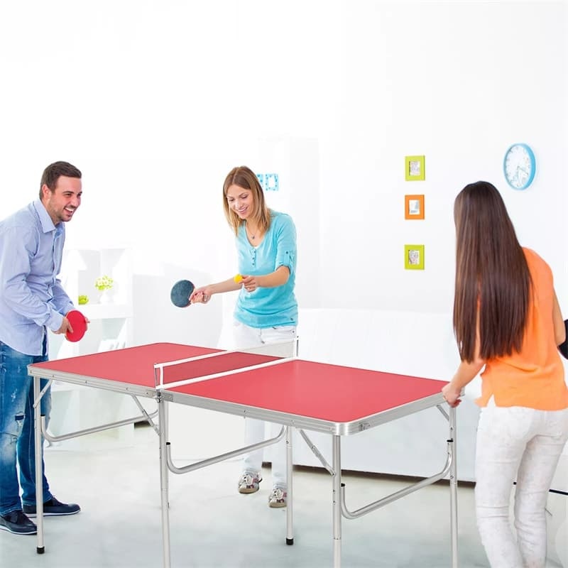 60" Portable Table Tennis Table, Folding Ping Pong Table with Net, 2 Paddles & 4 Balls, Multipurpose Freestanding Table for Indoor Outdoor Use