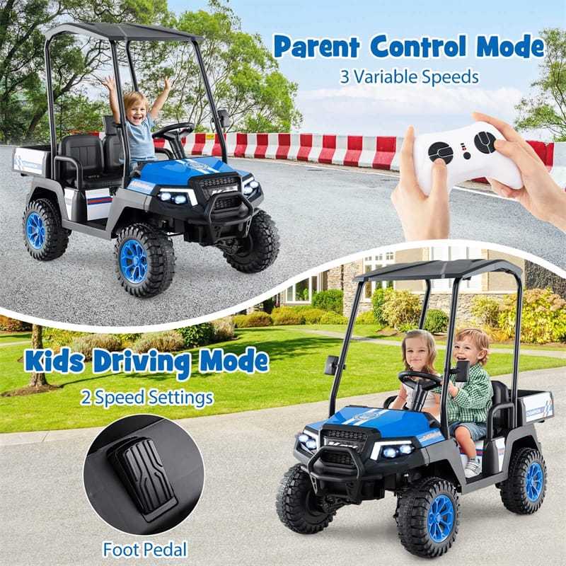 24V Kids Golf Cart, 4WD 2-Seater Electric Ride-On Car with Sun Shade, Storage Trunk, Remote Control & LED Lights for Boys & Girls Ages 3+