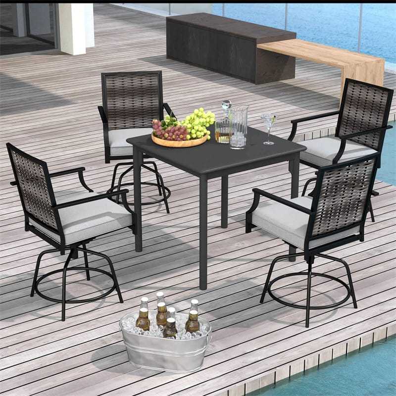 Outdoor PE Wicker Swivel Bar Stools Set of 2, Metal Counter Height Patio Chairs with Back & Cushions for Patio, Backyard & Poolside