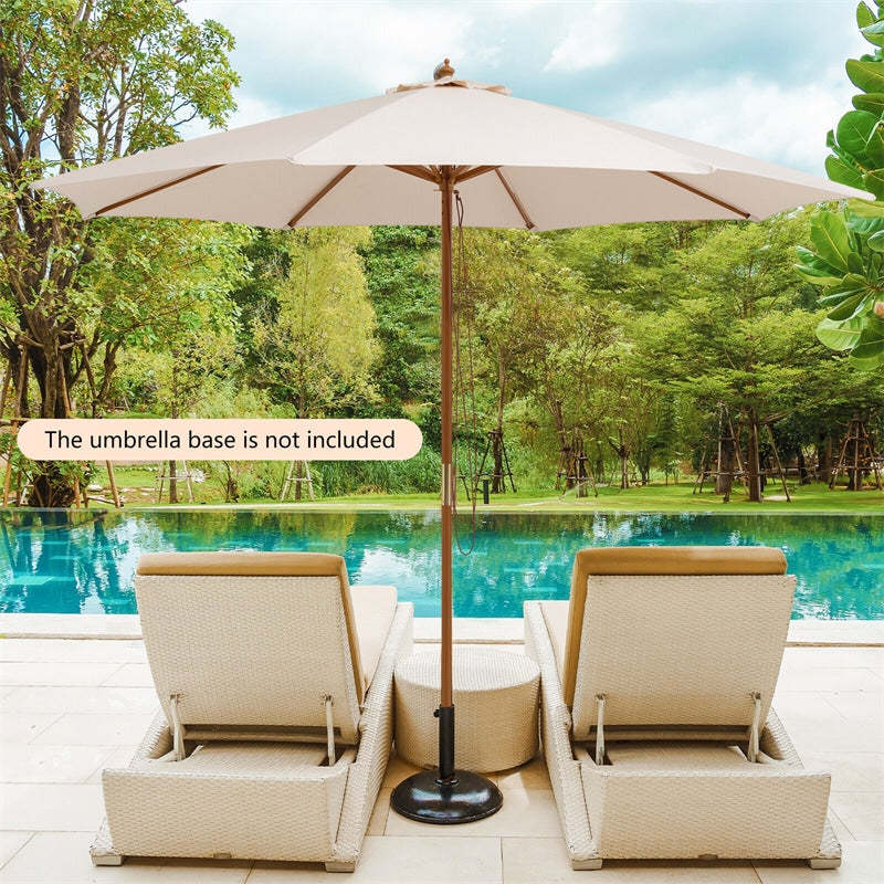 10FT Wooden Patio Umbrella with Rope Pulley Lift, 3 Height Adjustments, 8 Bamboo Ribs, Vented Roof Outdoor Table Umbrella for Poolside, Backyard
