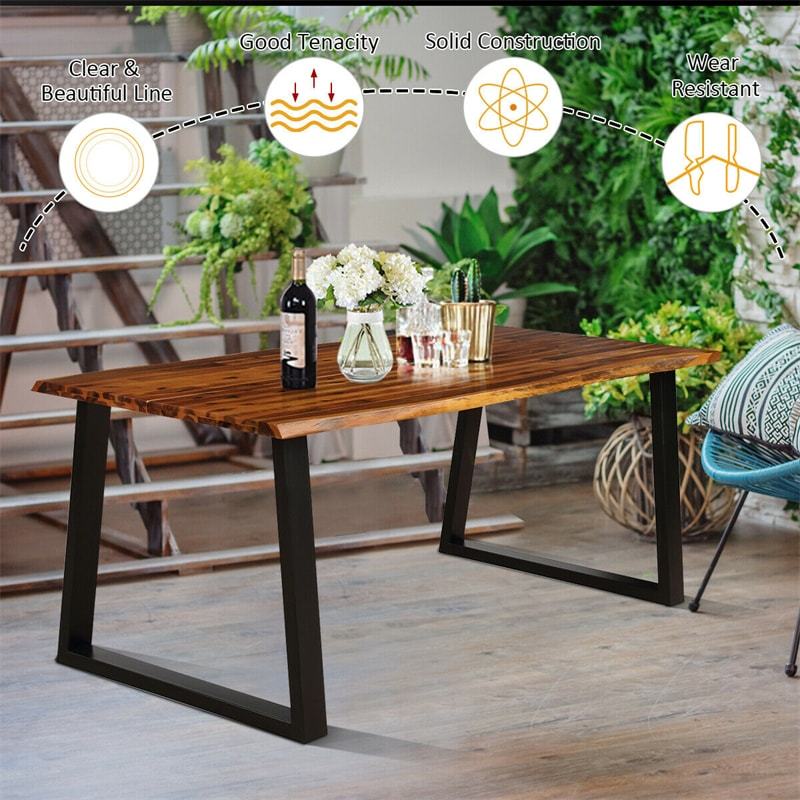 Acacia Wood Dining Table Rectangular Table Rustic Indoor Outdoor Table with Metal Legs