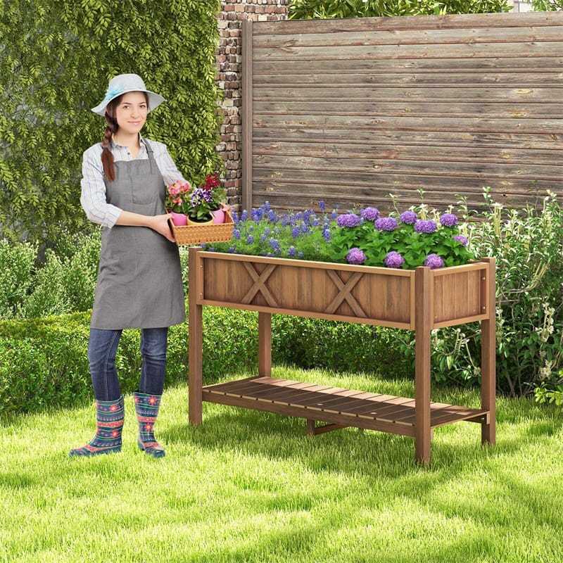 44" HIPS Raised Garden Bed with Legs, Storage Shelf & Drainage Holes, Weatherproof Elevated Planter Box for Backyard, Balcony, Flowers, Herbs