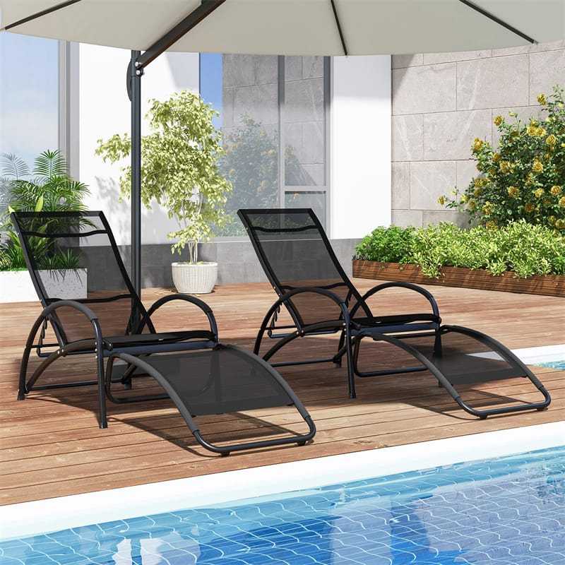 2PCS 2-in-1 Outdoor Rocking Chairs, Convertible Lounge Chairs with 4-Position Adjustable Backrest, Curved Armrest, Aluminum Frame for Poolside, Porch