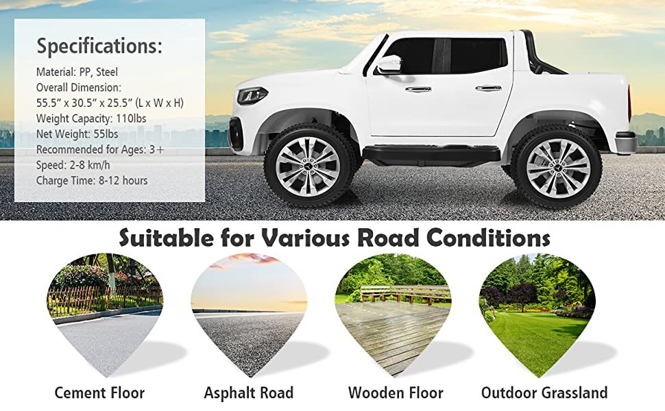 12V 2-Seater Kids Ride On Truck Car Licensed Mercedes Benz X Class RC with Remote Control