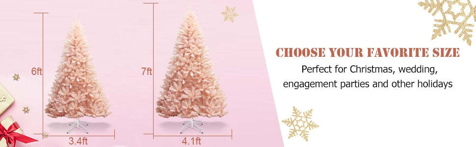 6FT Pink Artificial Christmas Tree Unlit Hinged Spruce Full Xmas Tree with Metal Stand for Indoor & Outdoor Use