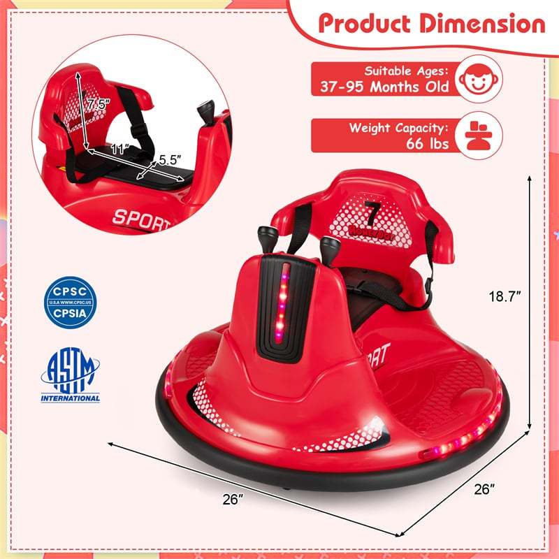 12V Bumper Car for Toddlers, Kids Electric Ride On Bumper Car with Remote Control, 360 Degree Spin, Dual Joystick & Flashing LED Lights