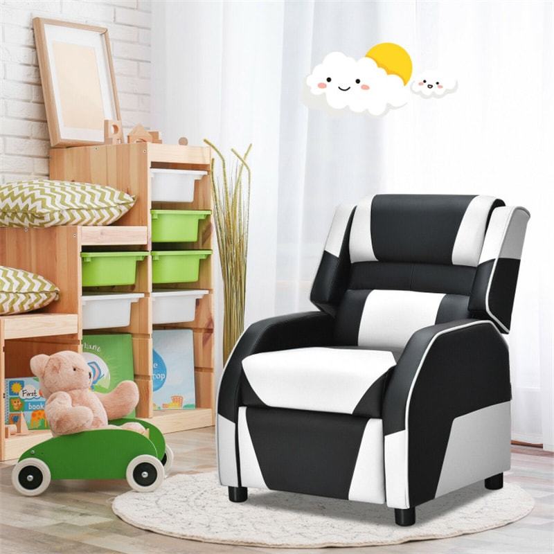 Kids Recliner Chair, Adjustable Gaming Recliner with Footrest, Headrest & Lumbar Support, Ergonomic PU Leather Lounge Sofa for Boys & Girls