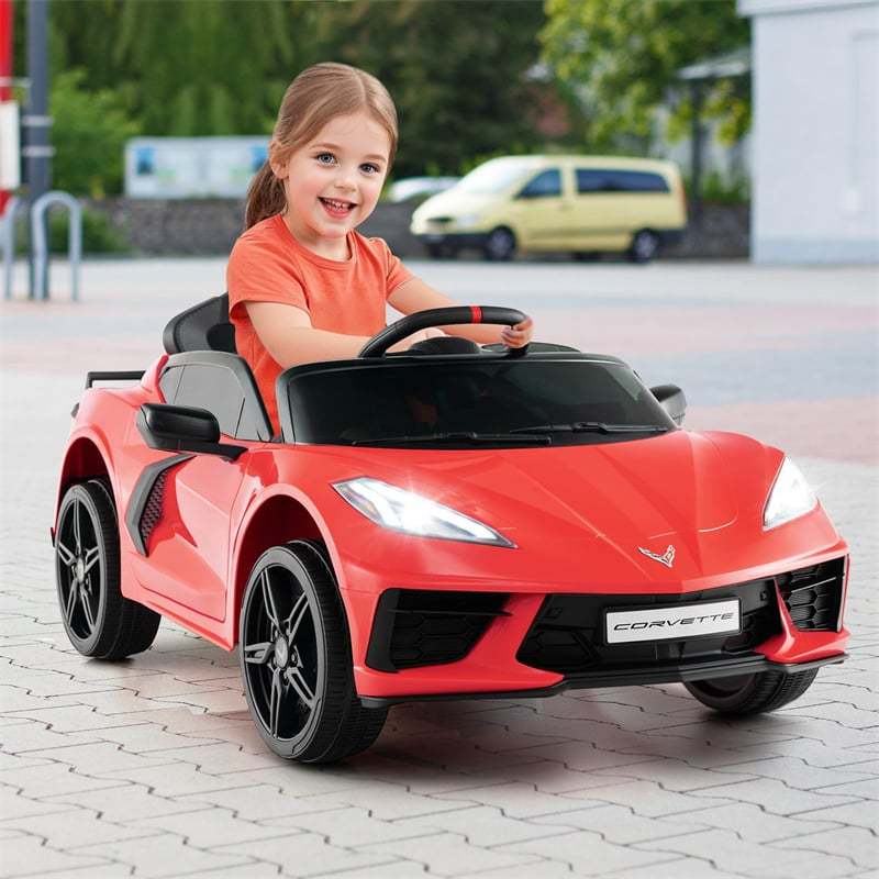 12V Kids Ride On Car Licensed Chevrolet Corvette C8 Electric Toy Car with Remote Control, Wireless Connection, Lights, Gift for Boys & Girls