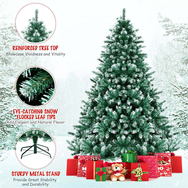 6ft 1111 Branch Tips Unlit Snowy Hinged Artificial Christmas Tree with  Metal Stand
