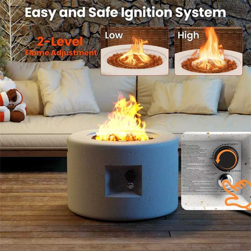 25.5" Round Terrazzo Propane Fire Pit, 40,000 BTU Outdoor Gas Fire Pit Table with Stainless Steel Burner, Lava Rocks & Protective Cover for Patio