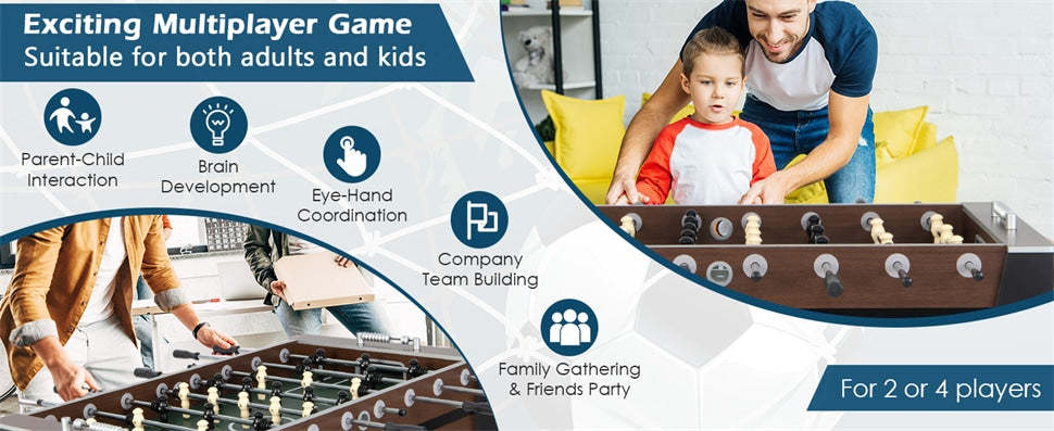 54” Foosball Table Soccer Game Table Competition Sized Football Arcade Table for Adults Kids with 2 Balls