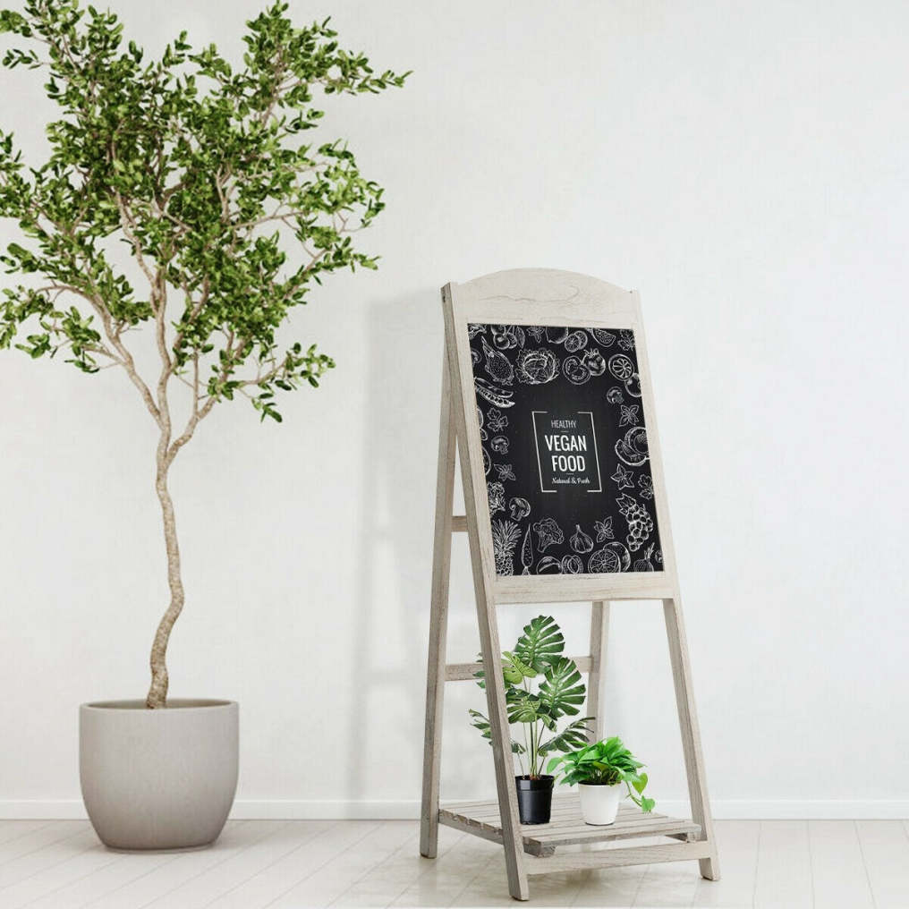 45-Inch Vintage Folding Wood Chalkboard Easel with Display Shelf