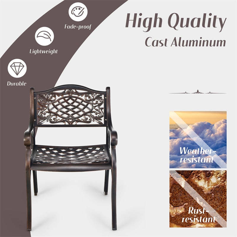 2-Piece Outdoor Armchairs Cast Aluminum Patio Bistro Chairs with Armrests