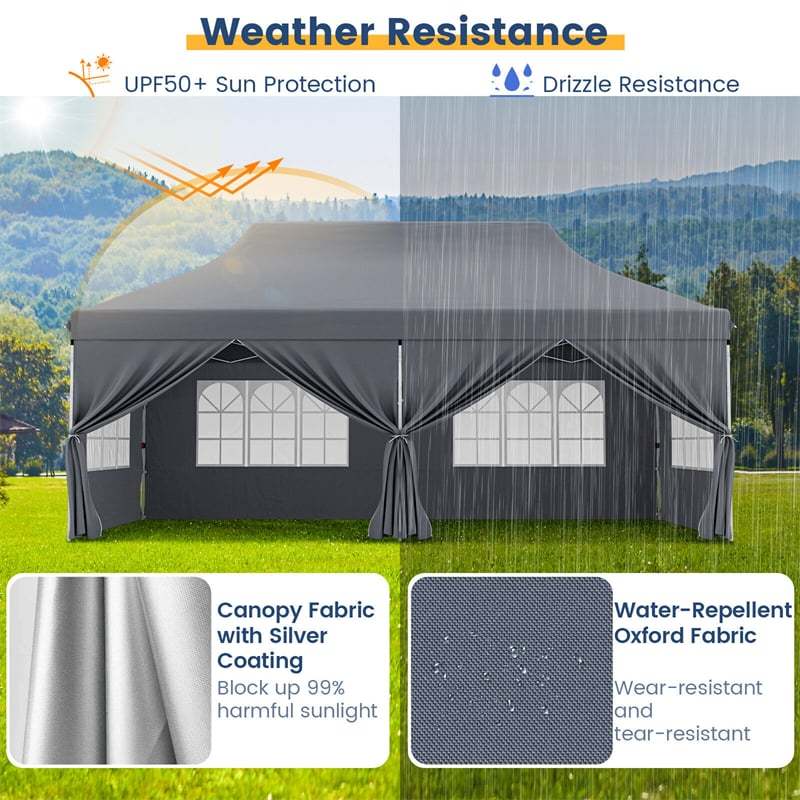 10x20FT Pop Up Canopy with 6 Removable Sidewalls & Carry Bag, UPF50+ Instant Setup Outdoor Canopy Tent for Weddings, Parties, Backyard & Beach