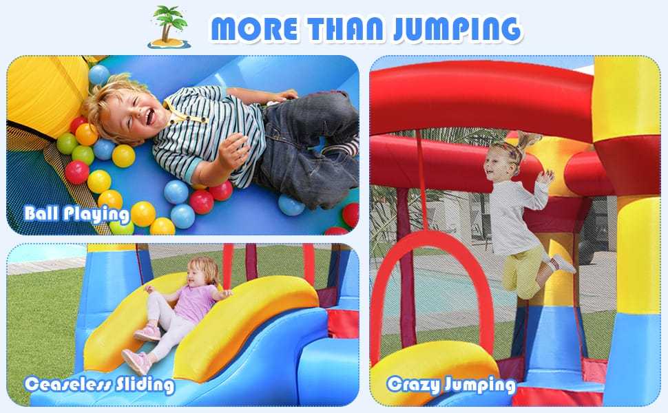 Inflatable Bounce House Kids Bouncy Jumper Castle Moonwalk Playhouse with Slide, Large Jumping Area, Mesh Walls for Indoor Outdoor Party Fun