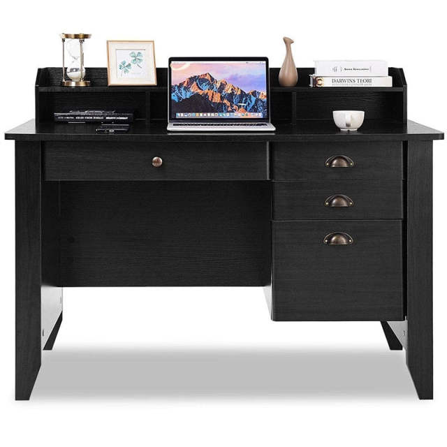 48" Wood Computer Desk with Hutch, 4 Storage Drawers & Shelves, Wooden Executive Desk for Home Office, Study Writing Desk for PC Laptop