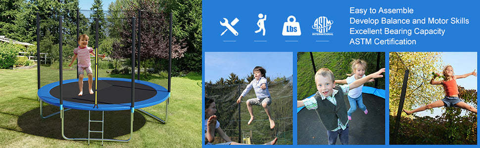 10 ft Combo Bounce Jump Trampoline with Spring Pad Ladder and Safety Enclosure Net