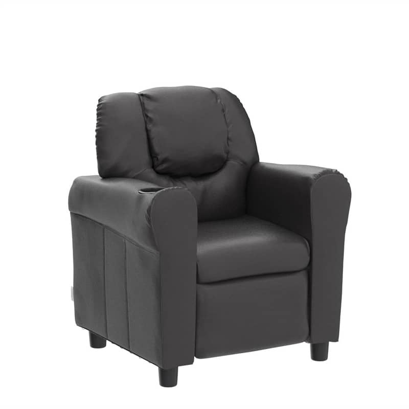 Kids Recliner Chair with Cup Holder, Armrests & Retractable Footrest, Children PU Leather Sofa Armchair, Ergonomic Toddler Room Furniture
