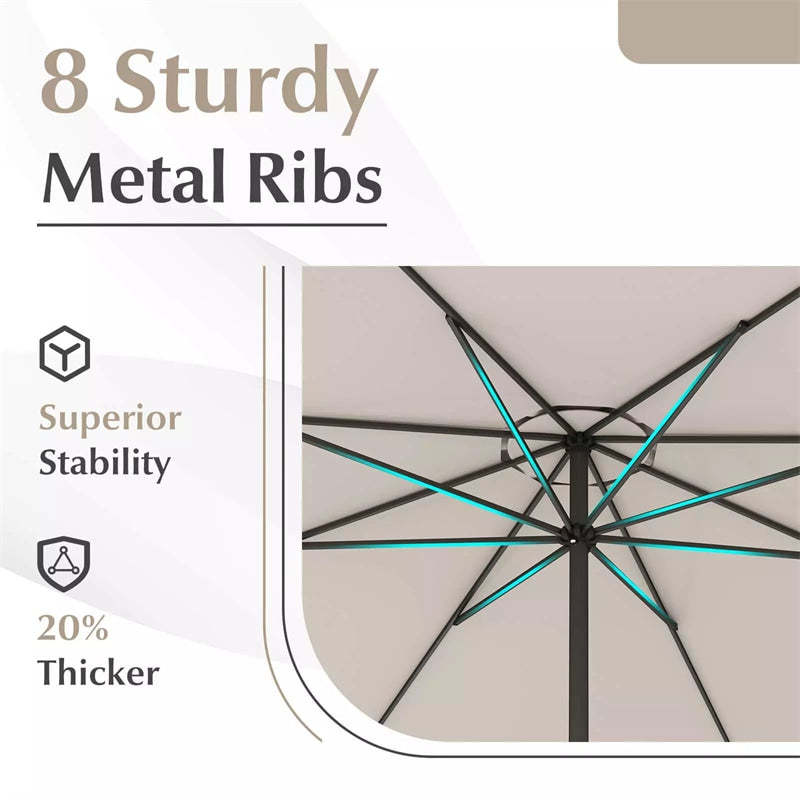 12FT Patio Umbrella, Outdoor Market Table Umbrella with Crank Handle, 8 Sturdy Ribs, Sun-Protective Waterproof Canopy, Vented for Garden Pool