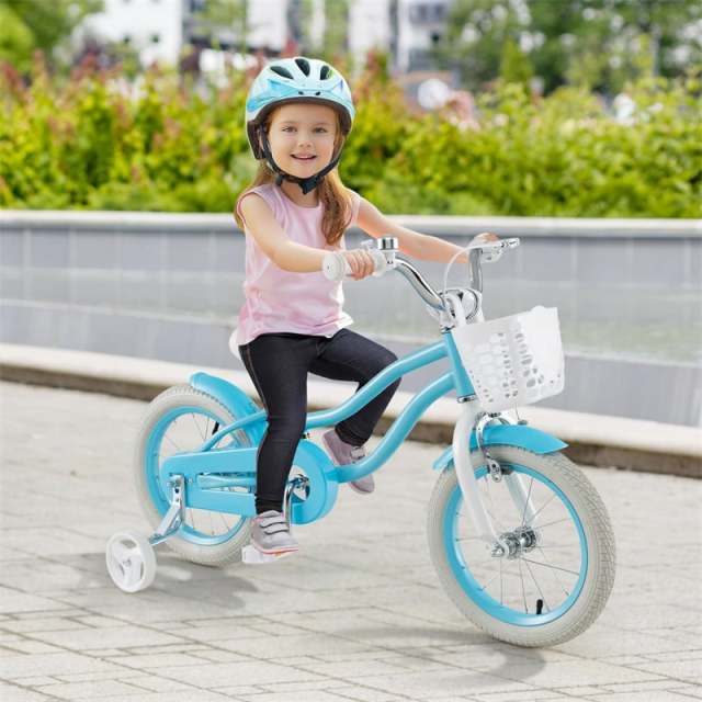 14" Kids Bike, Toddler Bicycle Girls Boys Bike for 3-8 Years Old with Training Wheels Adjustable Seat Removable Basket