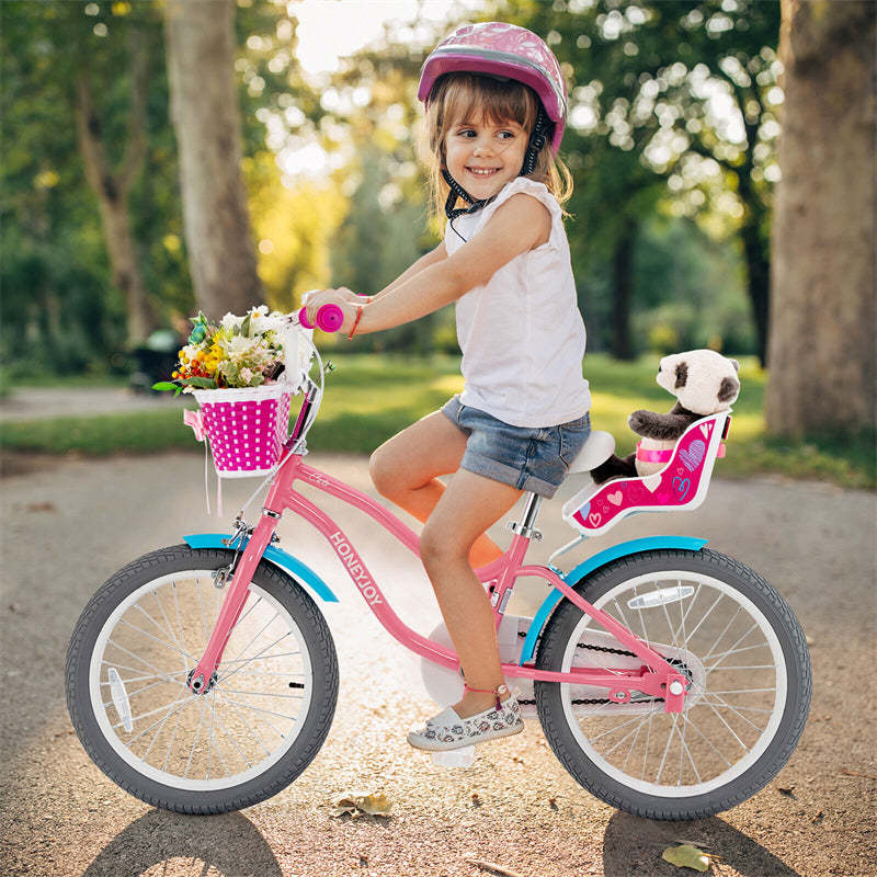 18 Inches Kids Bike, Steel Frame Girls Pink Bicycle with Removable Training Wheels & Adjustable Seat