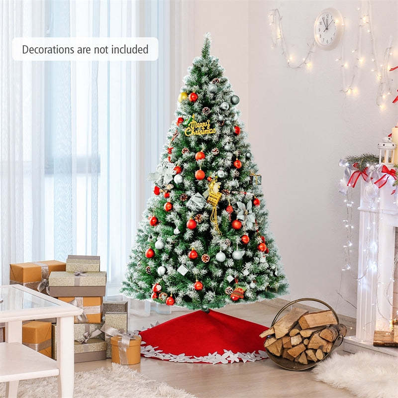6ft Unlit Artificial Snow Flocked Christmas Tree with Pine Cones and Metal Stand